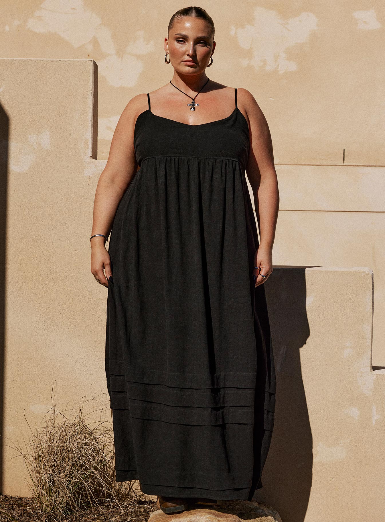 product Princess Polly Square Neck  Milden Linen Blend Maxi Dress Black Curve