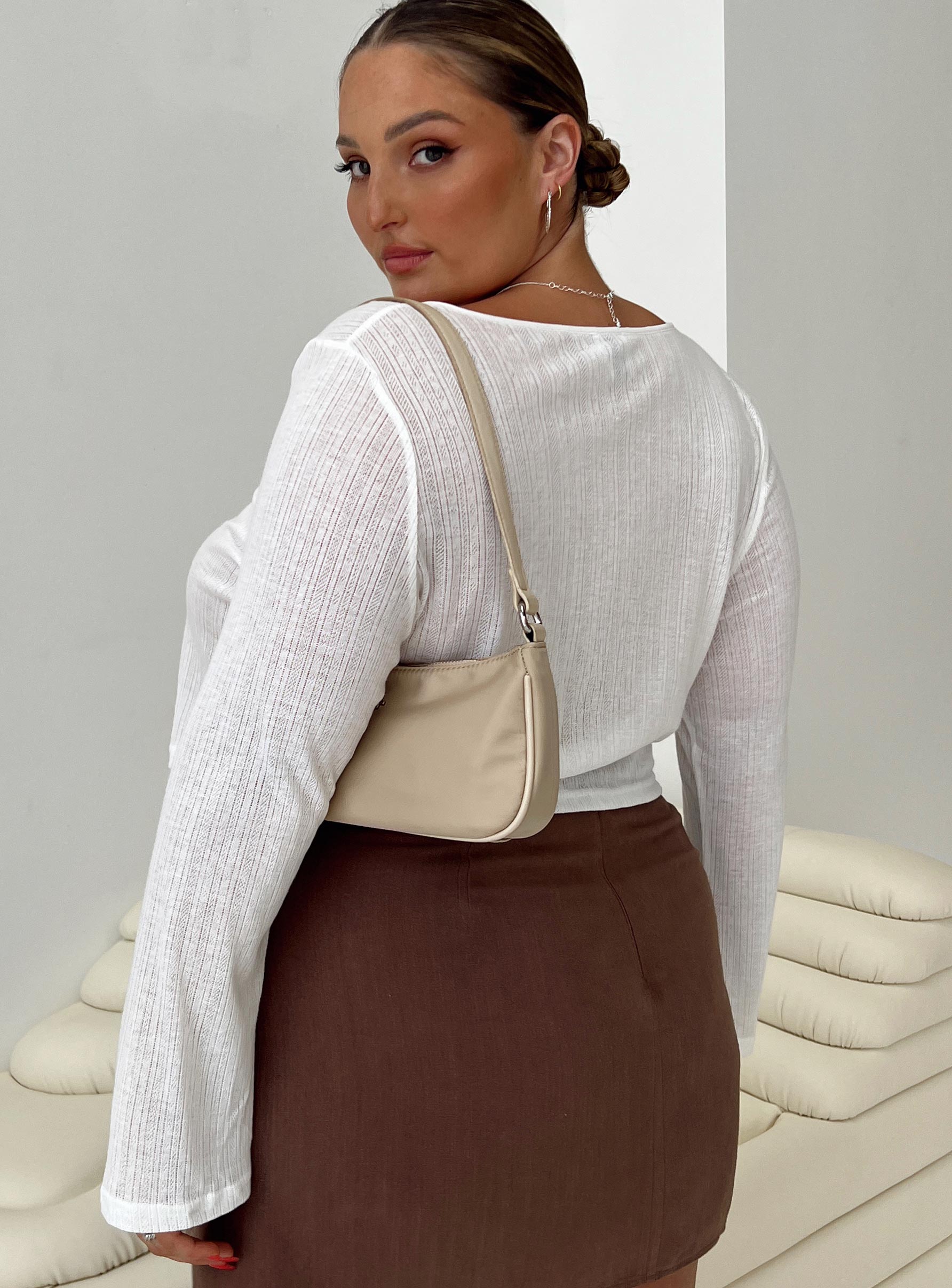 product Princess Polly Full Sleeves Scoop Neck  Barbaro Long Sleeve Top White Curve