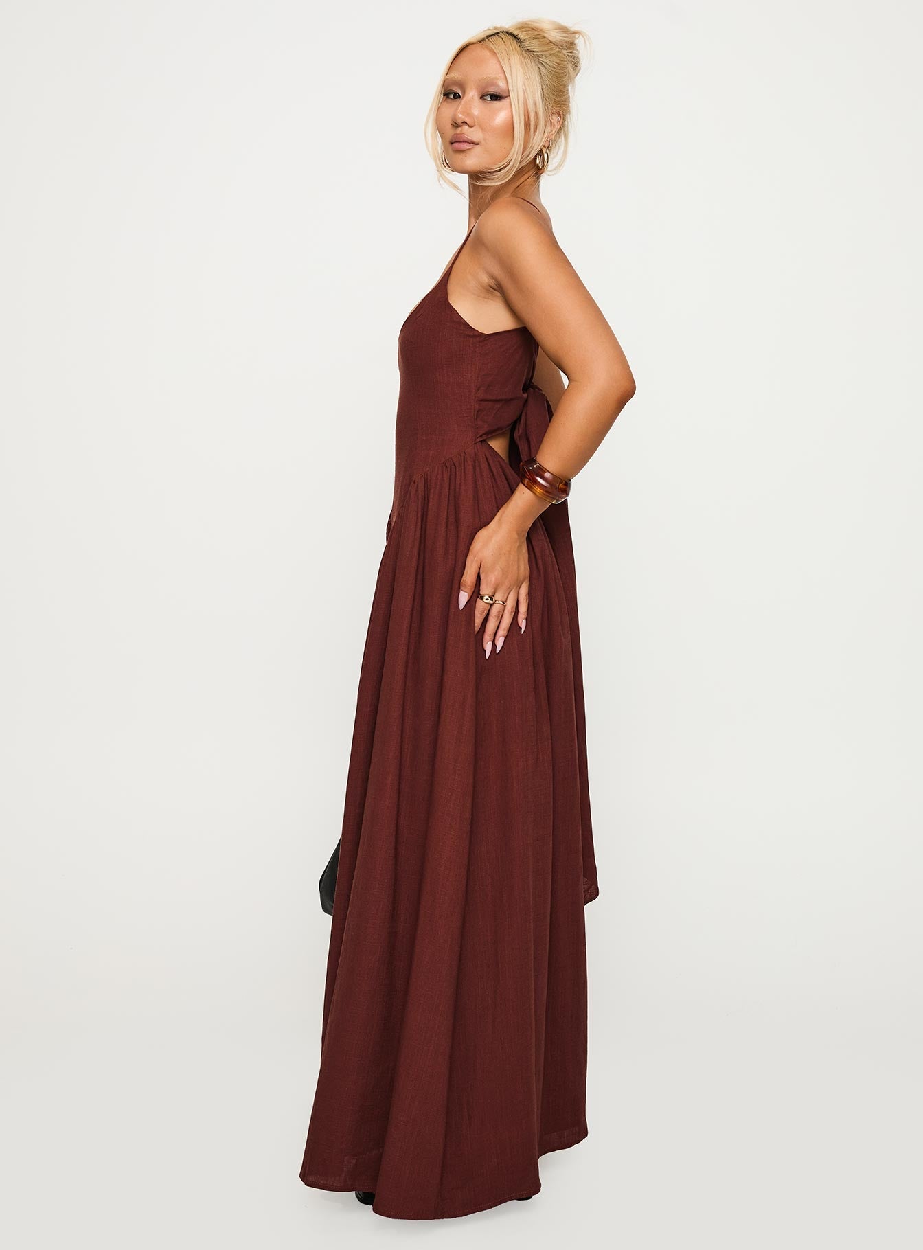 Palisades Tie Up Maxi Dress Brown