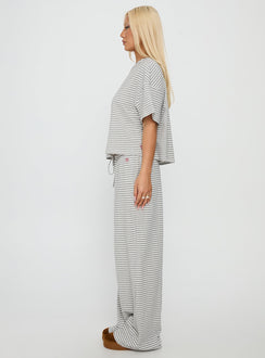 Tobie Off Shoulder Sleep Set Grey Stripe