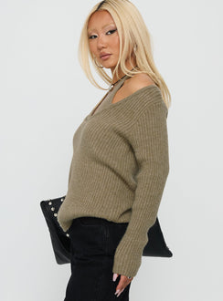 Sensibility Halter Detail Knit Sweater Green