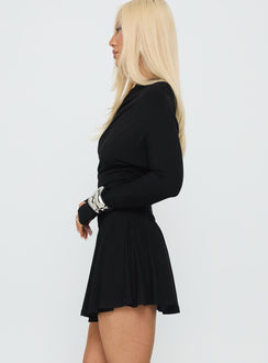 Keilana One Shoulder Long Sleeve Mini Dress Black