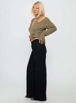 Crafted from premium denim Darla Low Rise Straight Leg Jeans Washed Black womens-jeans with low-rise waist side view of model wearing Princess Polly