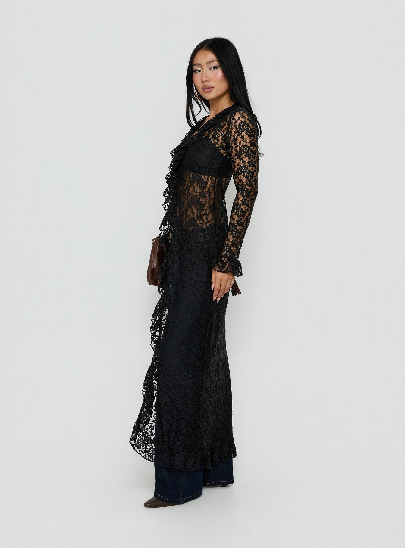 Long Nights Long Sleeve Lace Maxi Dress Noir