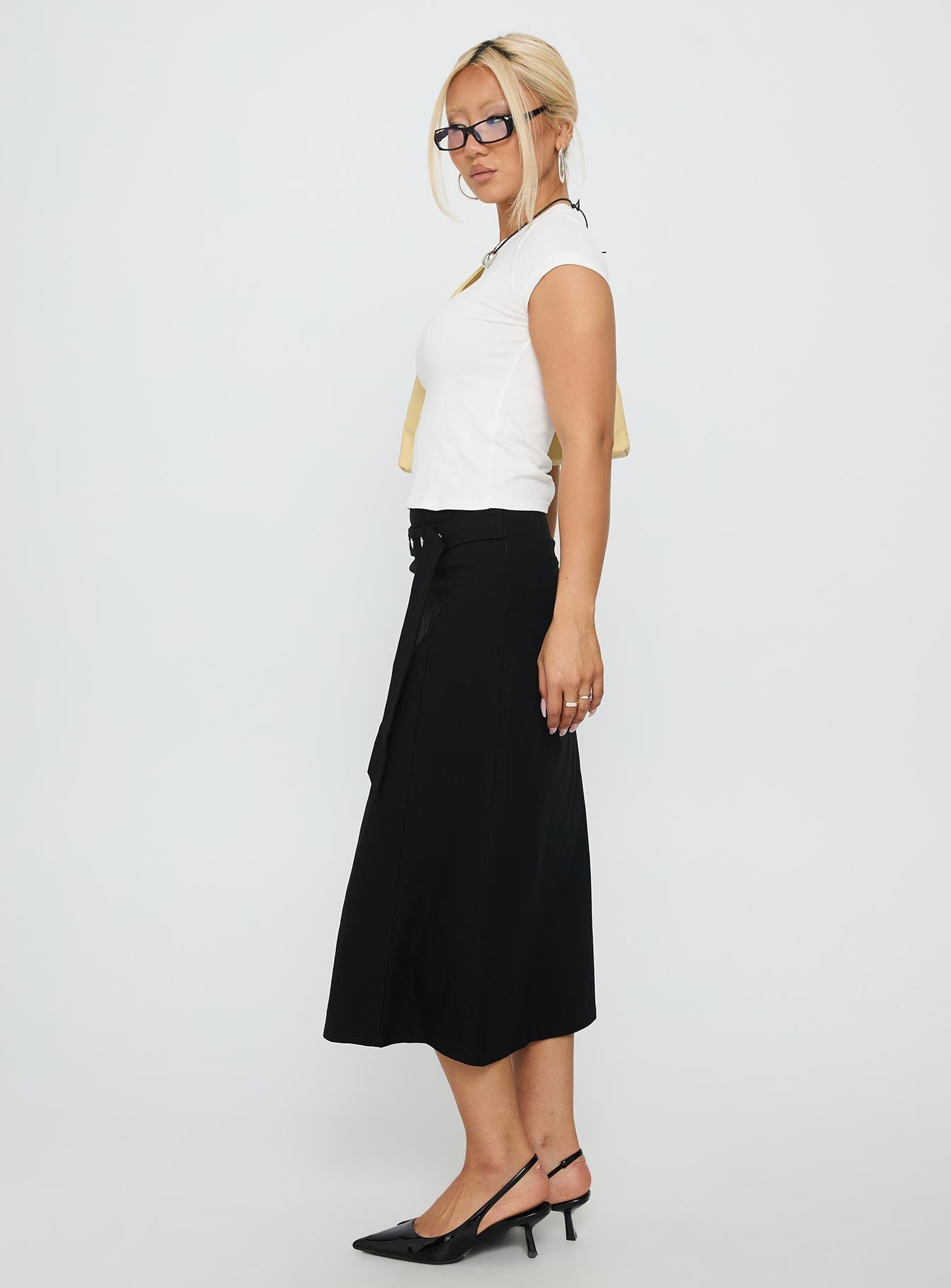 Ammie Studded Belt Midi Skirt Black
