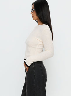side view of model wearing Princess Polly Keree Lightweight Knit Sweater Cream cropped 