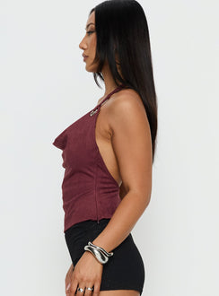 Yasenia Faux Suede Halter Top Burgundy