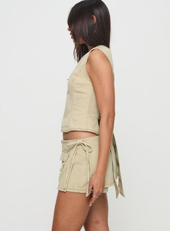 side view of model wearing Princess Polly Countryside Skort Ecru Low Rise Shorts 