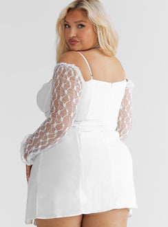 product Princess Polly Crew Neck  Ashwood Lace Sleeve Mini Dress White Curve