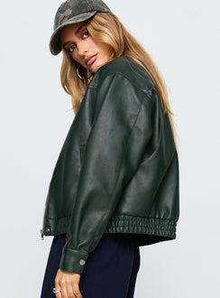 Privilege Faux Leather Bomber Jacket Green