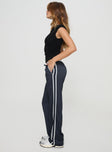 Low rise pants Straight leg fit, twin hip pockets, drawstring fasting, contrast piping down sides Non-stretch material, unlined 