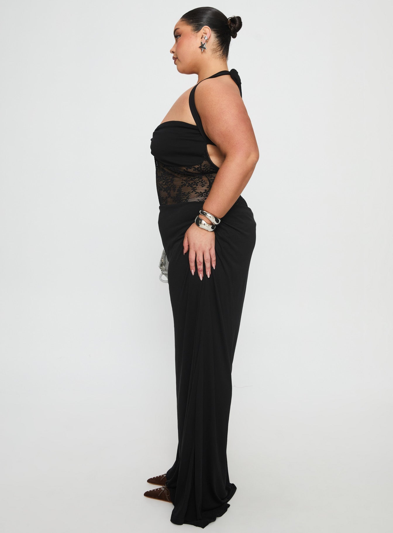 Adalyne Lace Halter Maxi Dress Black Curve