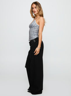 side view of model wearing Princess Polly Baccarat Belted Denim Pant Black Low Rise Jeans 
