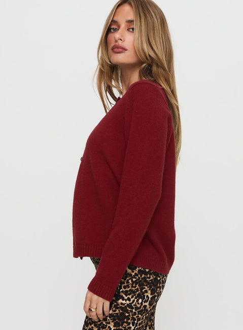 side view of model wearing Princess Polly Arica Button Up Knit Cardigan Red Long 