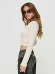 Long sleeve top Knit material, fold detail at bust, one-shoulder style, ribbed trim Good stretch, unlined 