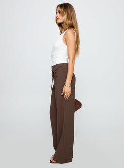 side view of model wearing Princess Polly Rush Hours Pants Chocolate High Waisted Pants 