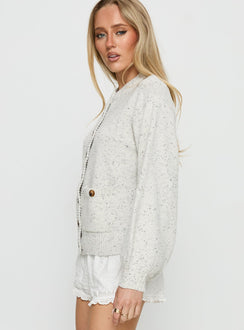 side view of model wearing Princess Polly Dorah Boxy Cardigan Grey Cropped Jumpers 