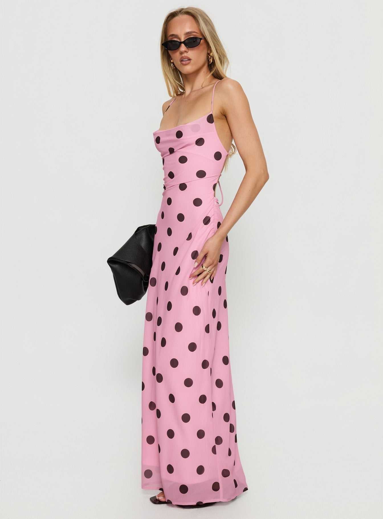 Celena Maxi Dress Pink / Brown Polka