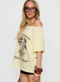 Tropical Islands Off Shoulder Graphic Tee Yellow