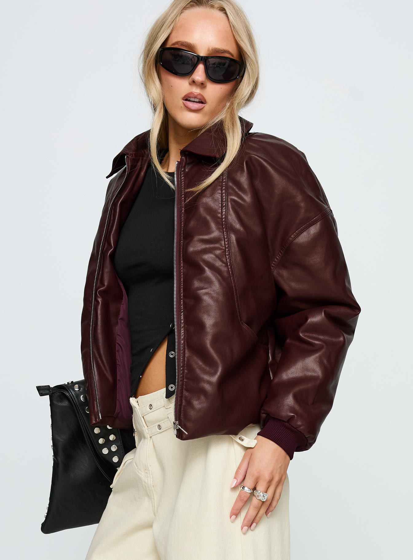 Worldwide Faux Leather Jacket Burgundy