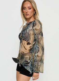 Esmaria Long Sleeve Flared Top Multi Animal