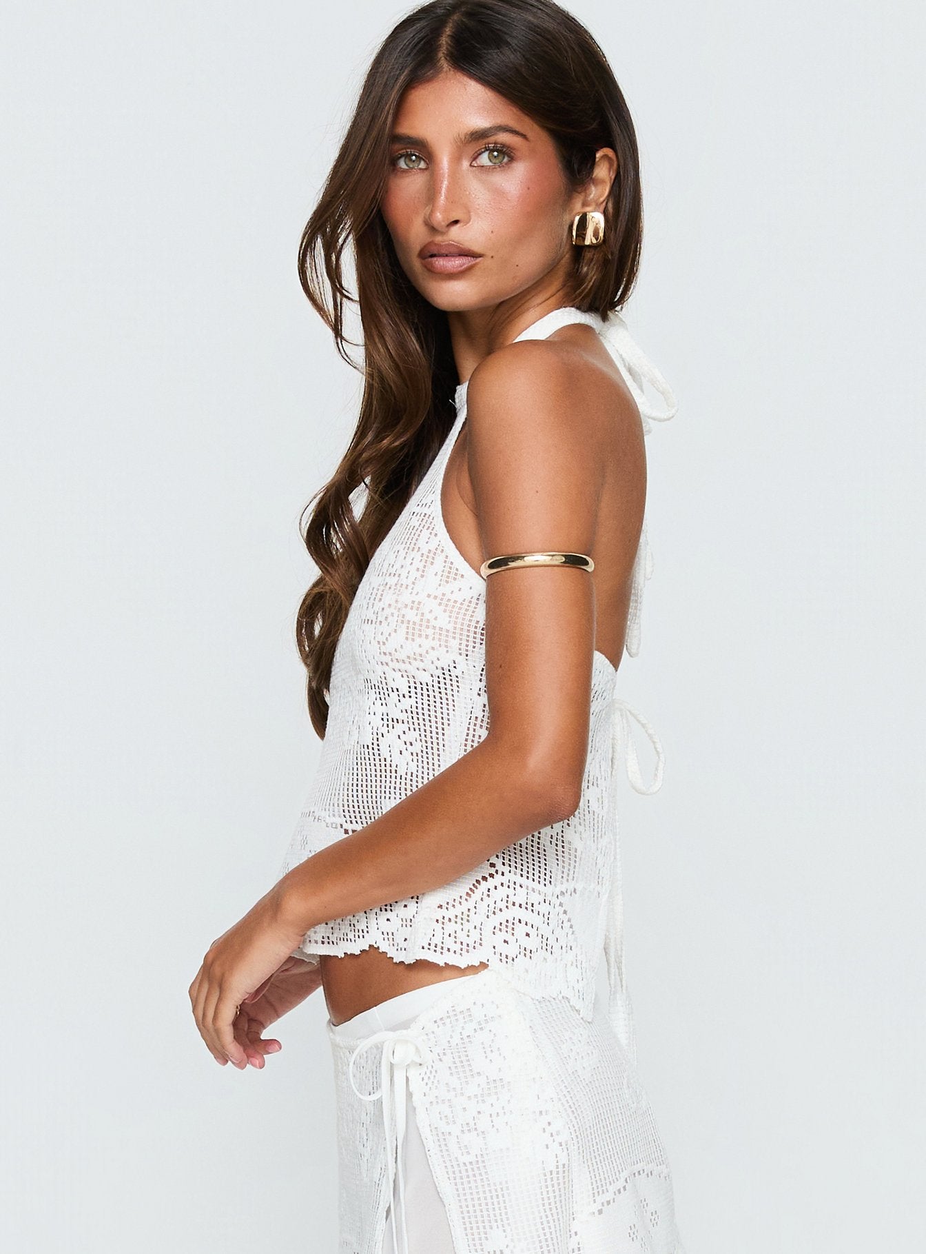 Claudie Lace Halter Neck Top White