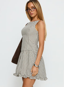 Isidra Drop Waist Playsuit Grey Check
