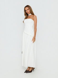 Odela Strapless Scarf Drop Waist Maxi Dress White