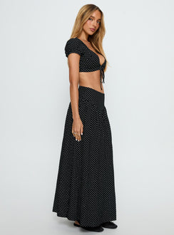 Alletta Drop Waist Maxi Skirt Black Polka