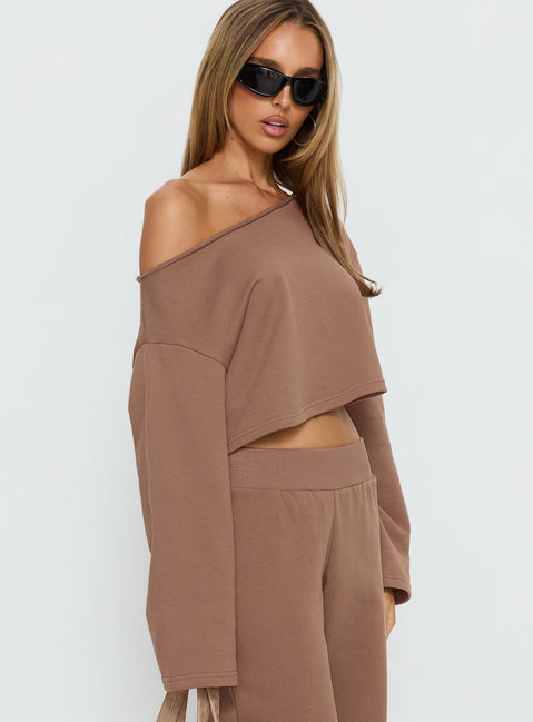 Retreat Raw Edge Off Shoulder Jumper Cocoa
