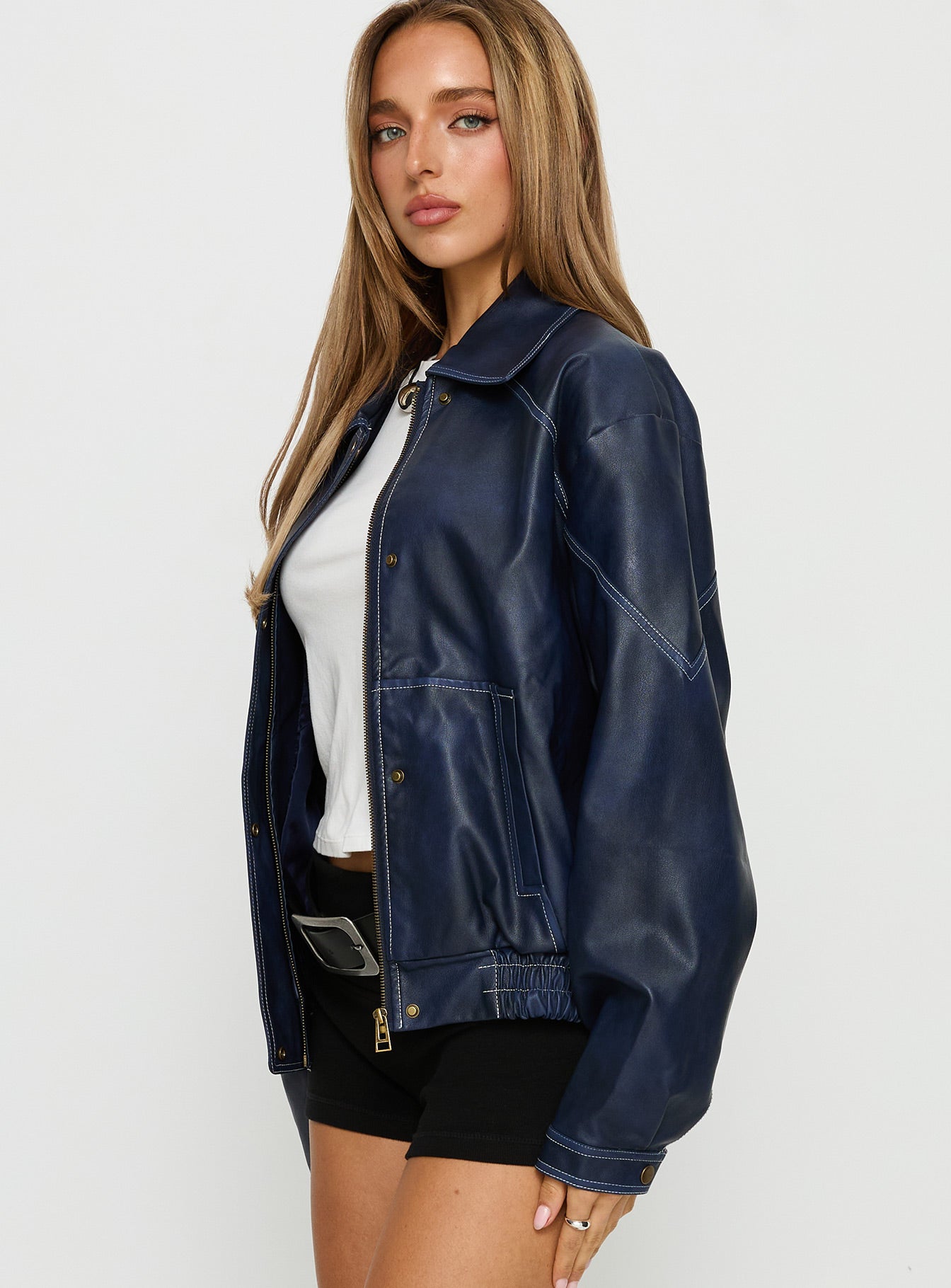 Jaxton Faux Leather Jacket Navy