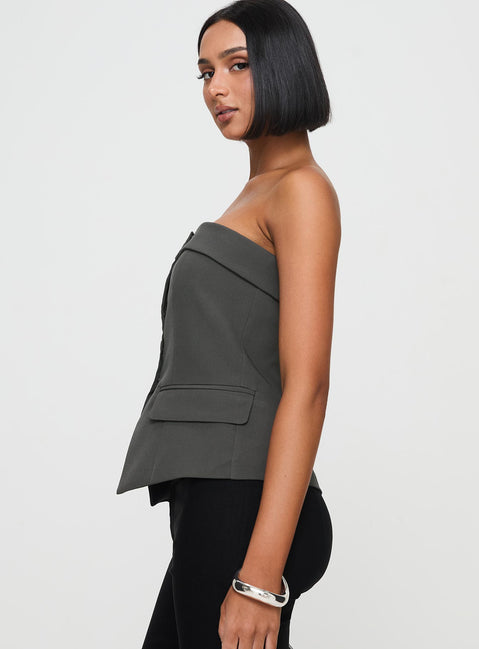 side view of model wearing Princess Polly Change It Up Strapless Top Grey Sleeveless straight 