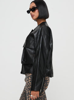 Revival Faux Leather Bomber Jacket Black