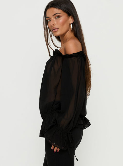 Madelina Frill Long Sleeve Top Black