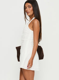 Silver Springs Halter Ruched Mini Dress White