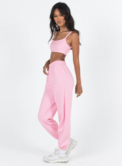Pink matching set Quilted material Crop top Invisible zip fastening at side High waisted pants Elasticated waistband & cuffs
