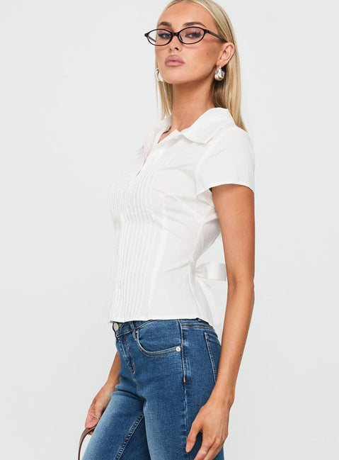 Akiyo Button Up Blouse Top White