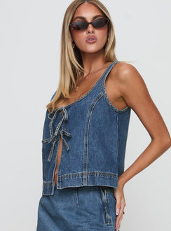 Stefenie Denim Tie Top Mid Wash Tall