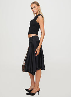   side view of model wearing Princess Polly Legacy Midi Skirt Onyx Midi Skirts 