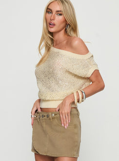 Marysa Sequin Knit Blouson Top Cream