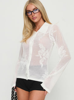 Marcita Floral Knit Longline Shirt White