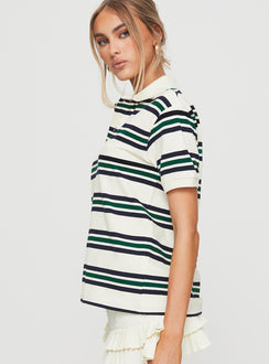 side view of model wearing Princess Polly Leisure Polo Ivory Moss Short Sleeves High Neck 