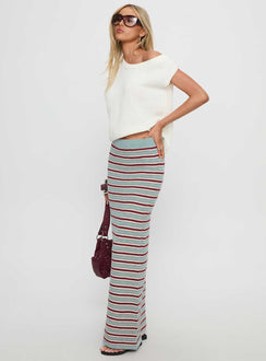   side view of model wearing Princess Polly On Air Knit Maxi Skirt Multi Stripe 
