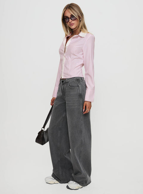 Ramos Low Rise Wide Leg Jeans Grey Wash