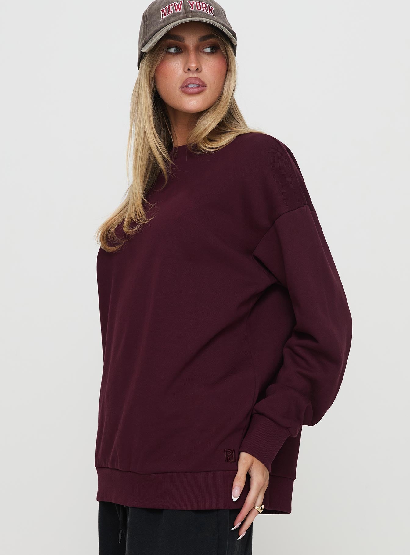 product Princess Polly All Day Crewneck Sweatshirt Wine Long 