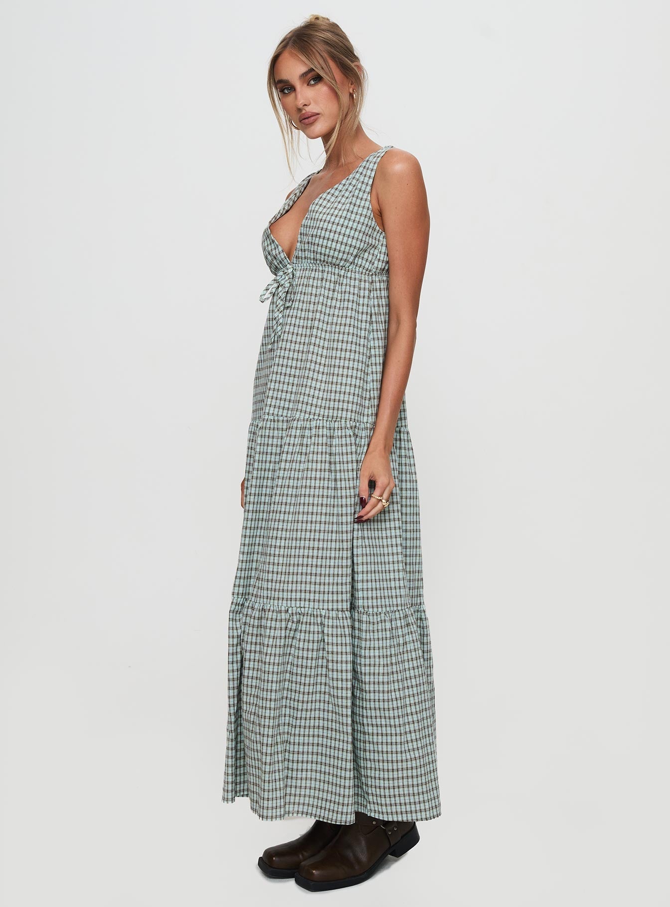 Dipsie Maxi Dress Blue / Brown Check