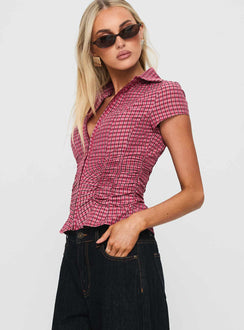 Meryn Ruched Top Red Check