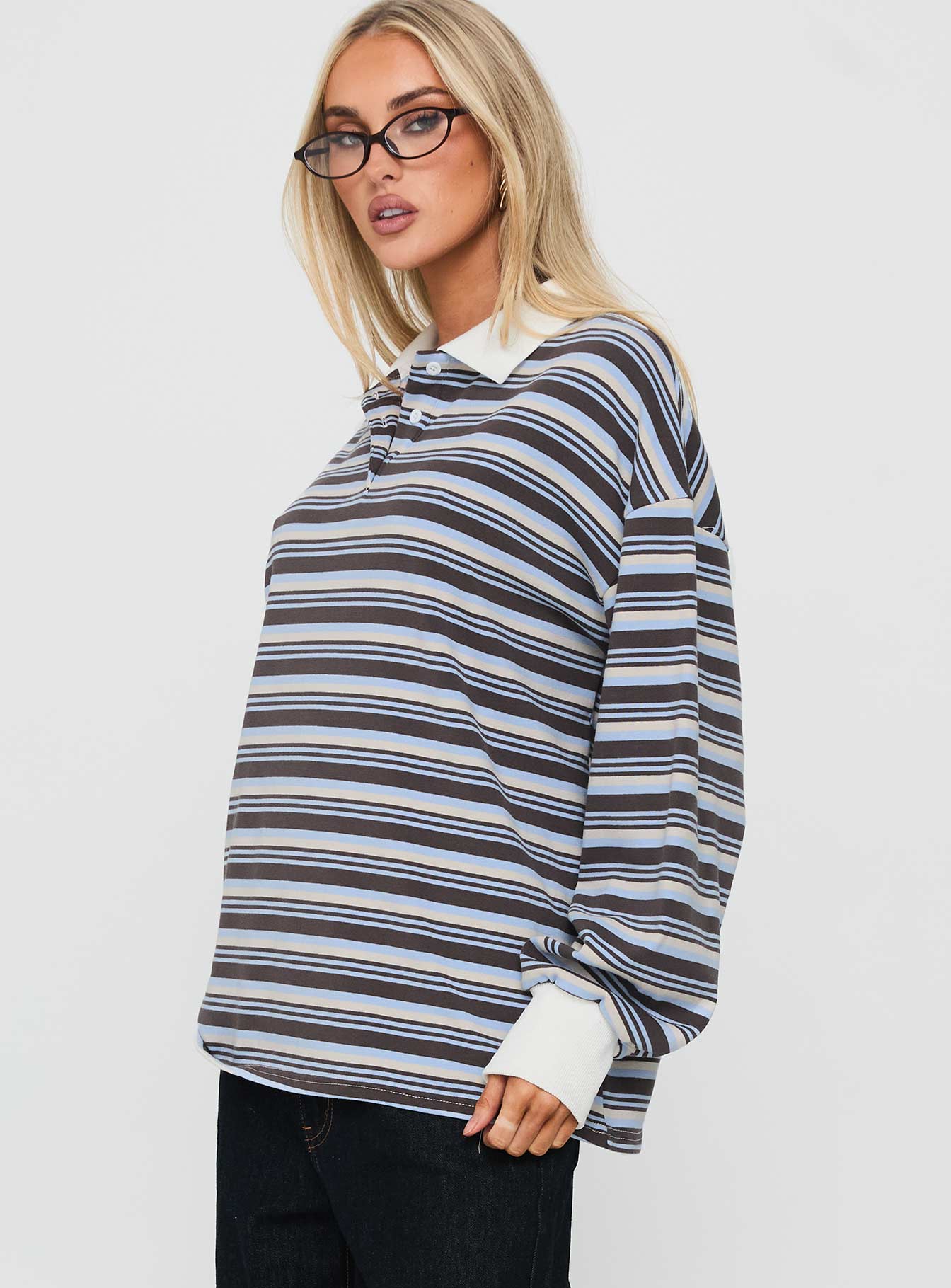 Smoke Signal Collared Jumper Blue Stripe