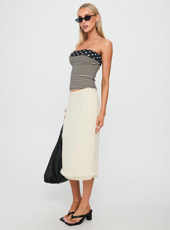  side view of model wearing Princess Polly Rosette Frill Midi Skirt Cream Midi Skirts 