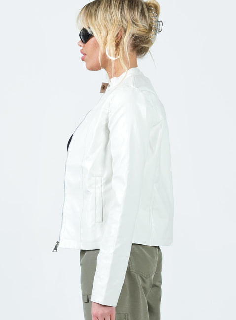 Jacket Faux leather material High neck Zip & press button fastening at front Twin hip pockets Non-stretch